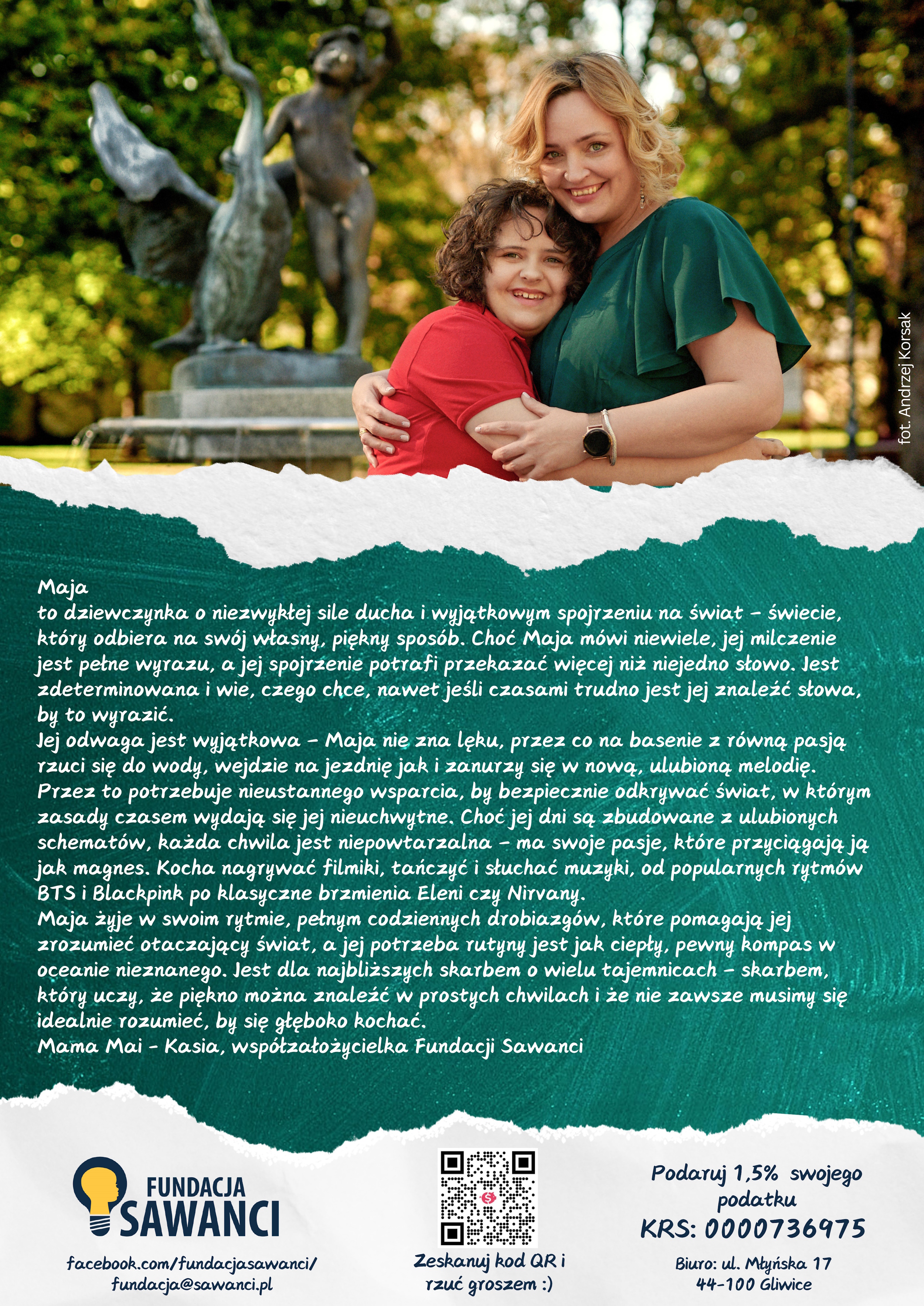 fot. materiały Fundacji Sawanci Plakat promujący zbiórkę pieniędzy - mama z córką z autyzmem