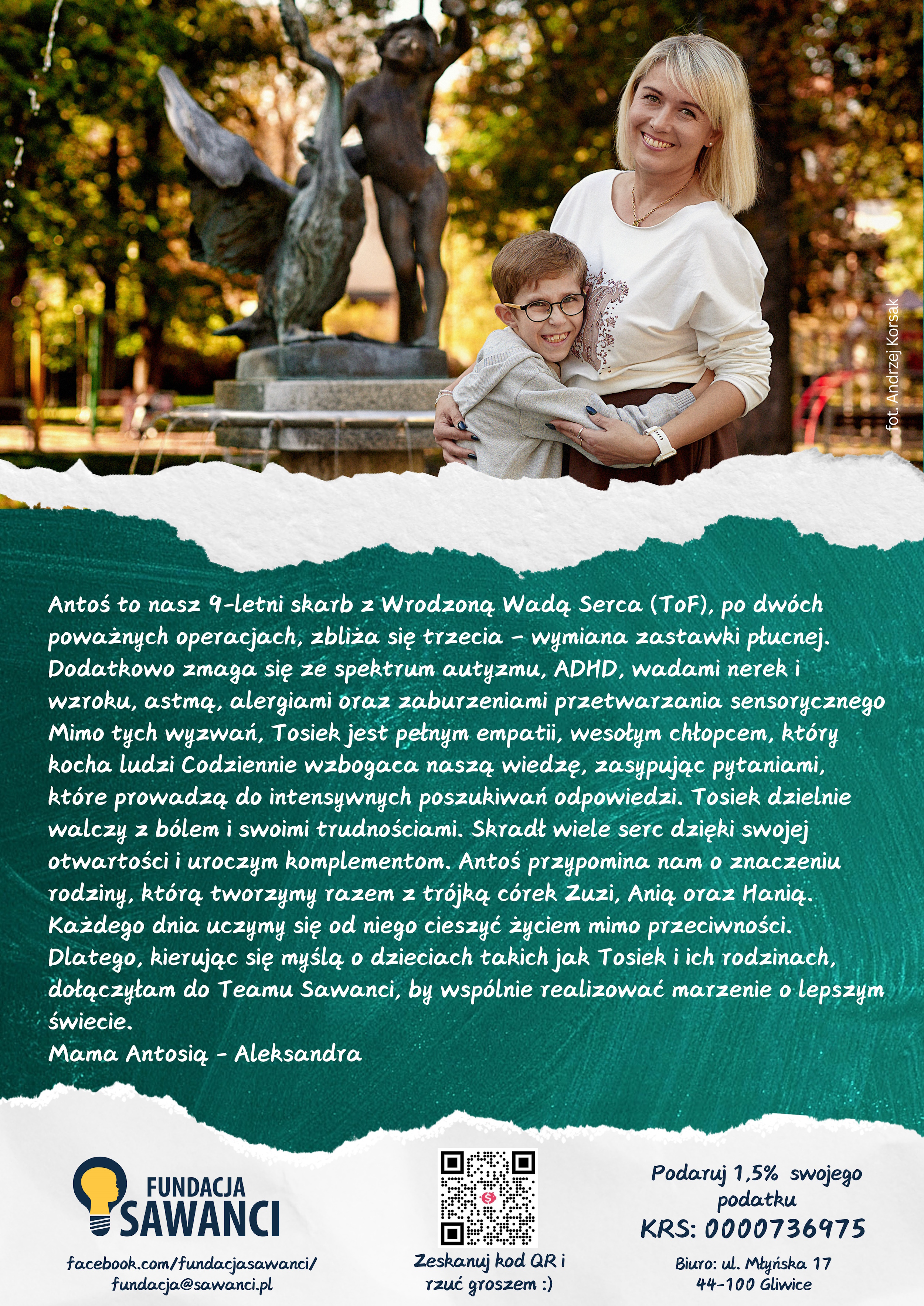 fot. materiały Fundacji Sawanci Plakat promujący zbiórkę pieniędzy - mama z synem z autyzmem