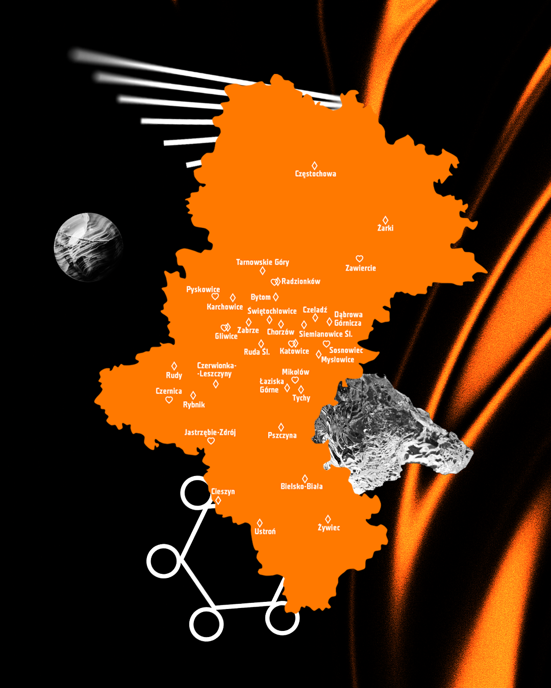 Mat. graf. organizatora Mapka z miastami biorącymi udział w Industriadzie 2025