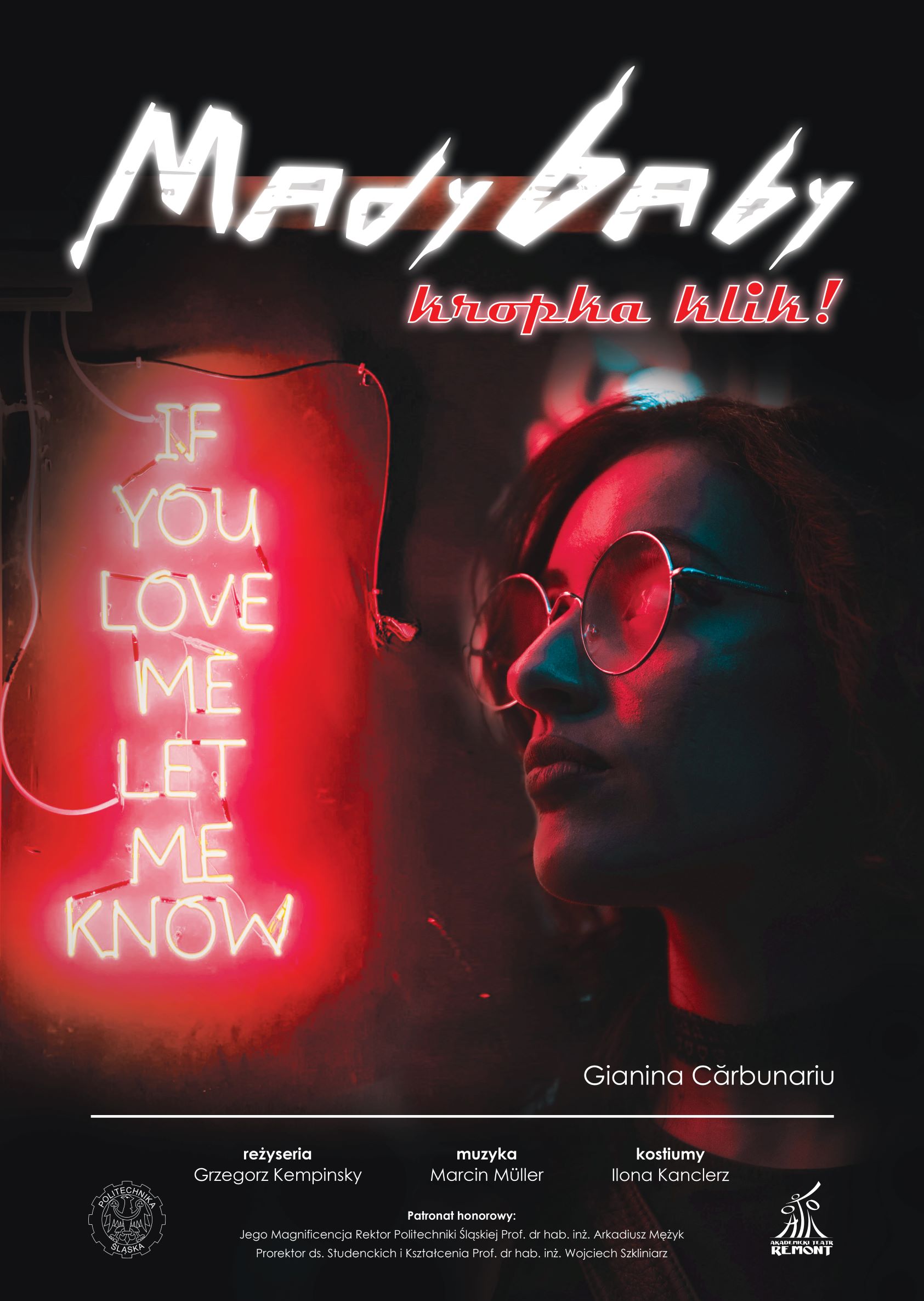 Obrazek przedstawia kobietę w okularach spoglądającą neon, na którym jest napisane "If you love me, let me know"