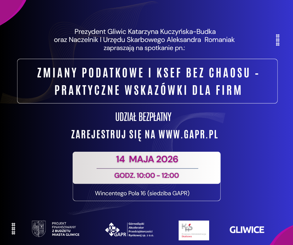 Na dwugodzinne spotkanie, organizowane 14 maja, zapraszają prezydent Gliwic Katarzyna Kuczyńska-Budka oraz naczelnik I Urzędu Skarbowego Aleksandra Romaniak
