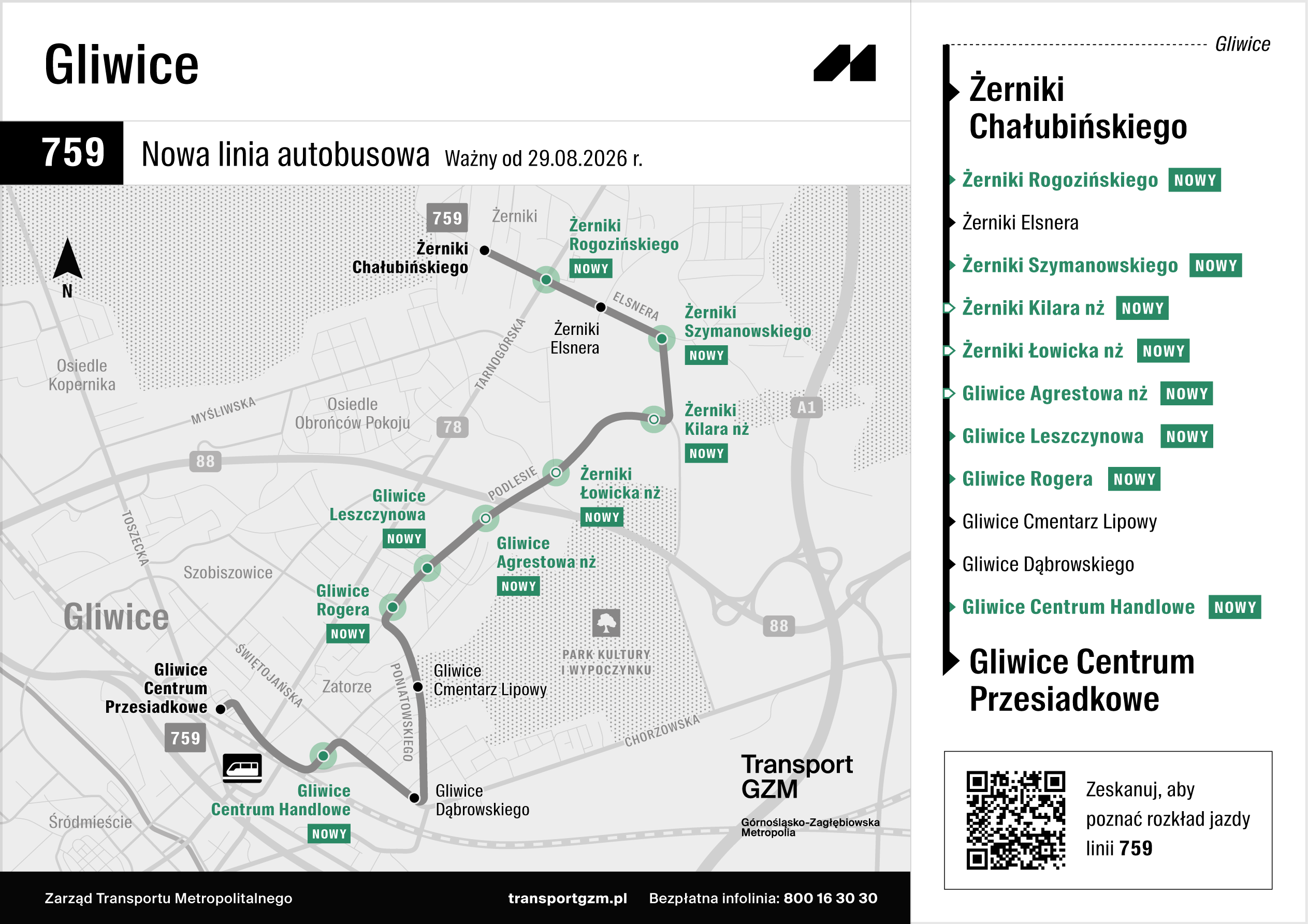 Mapka z trasą nowej linii 759