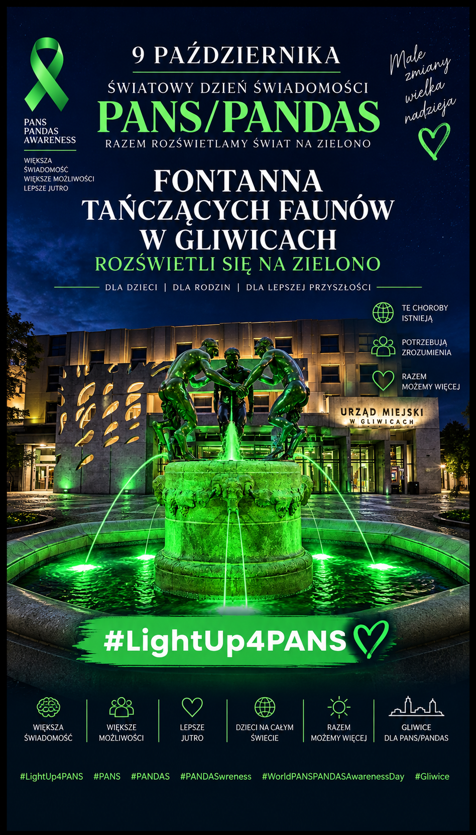 Grafika z "Tańczącymi Faunami" podświetlonymi na zielono