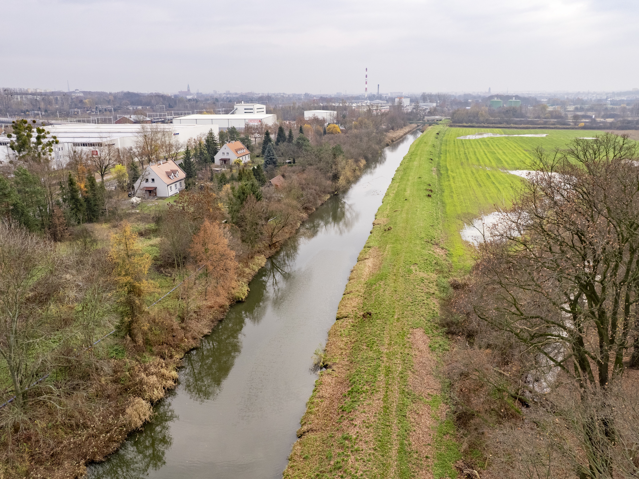 Widok z góry na łąki nad Kłodnicą