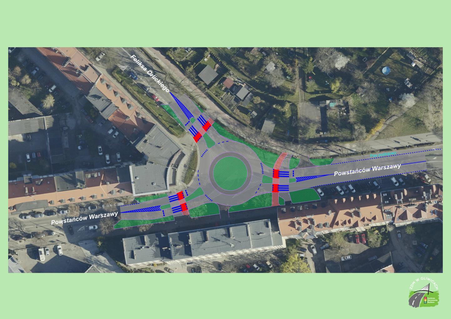 Mapka z zaznaczonym obszarem przebudowy