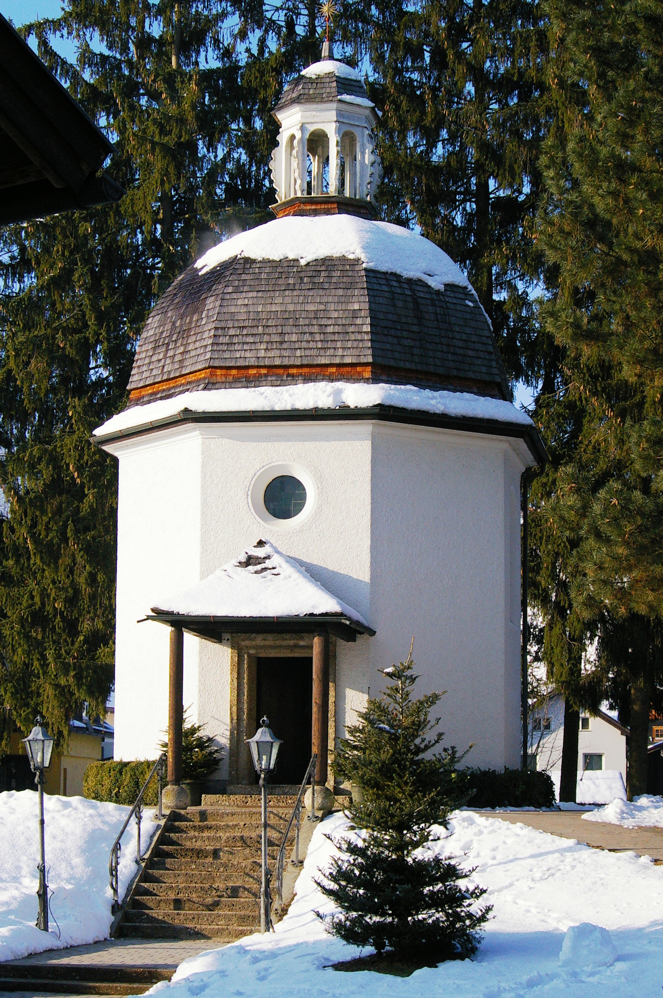 budynek, drzewo, śnieg