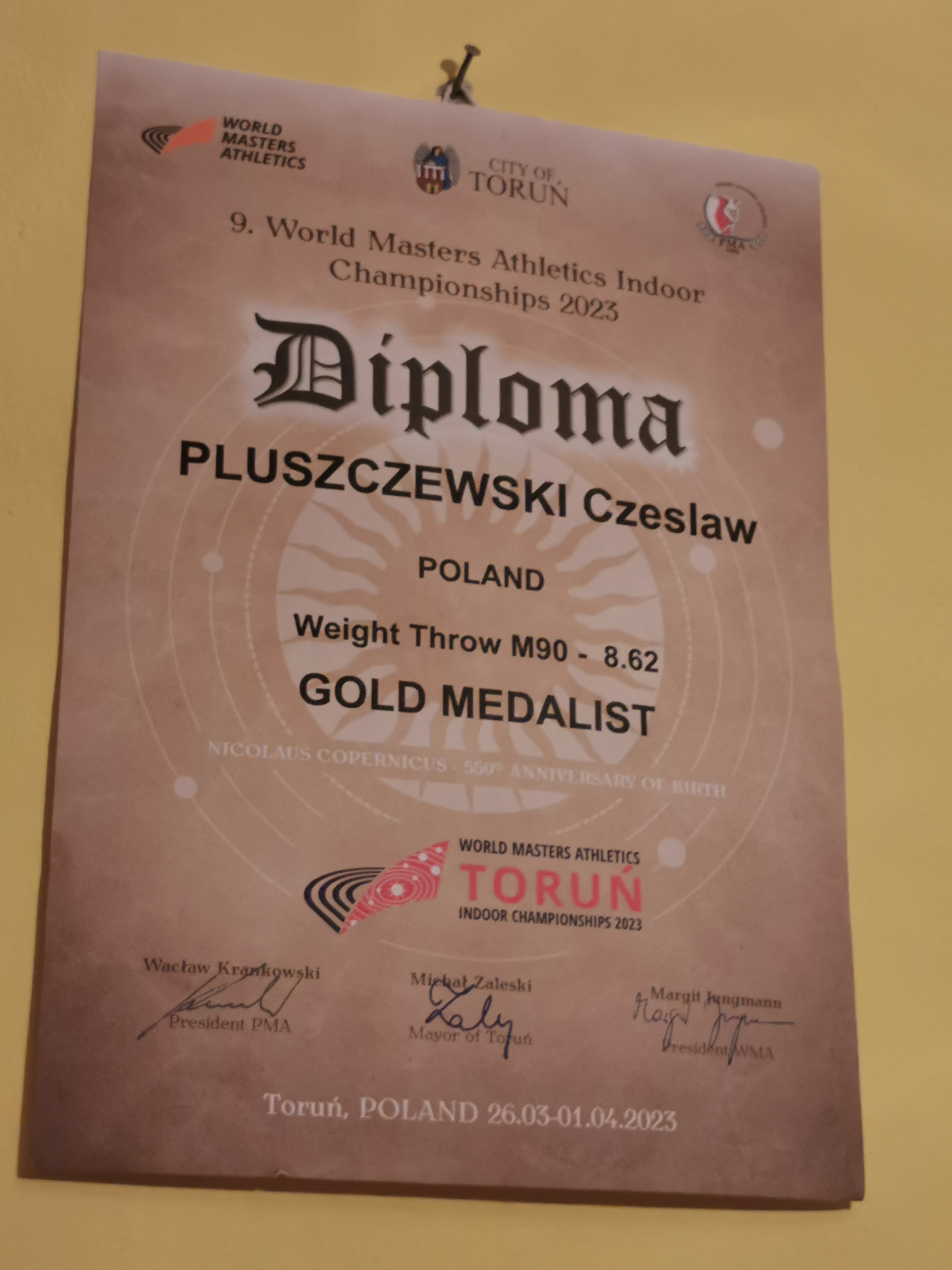 Dyplom Pana Czesława z Mistrzostw Świata