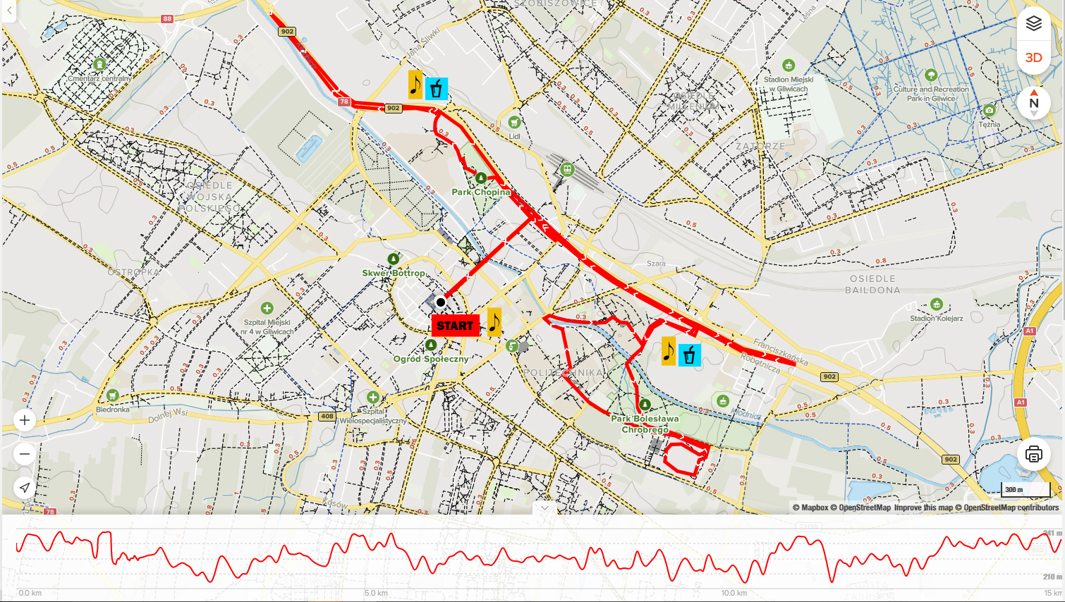 na zdjęciu mapa trasy półmaratonu