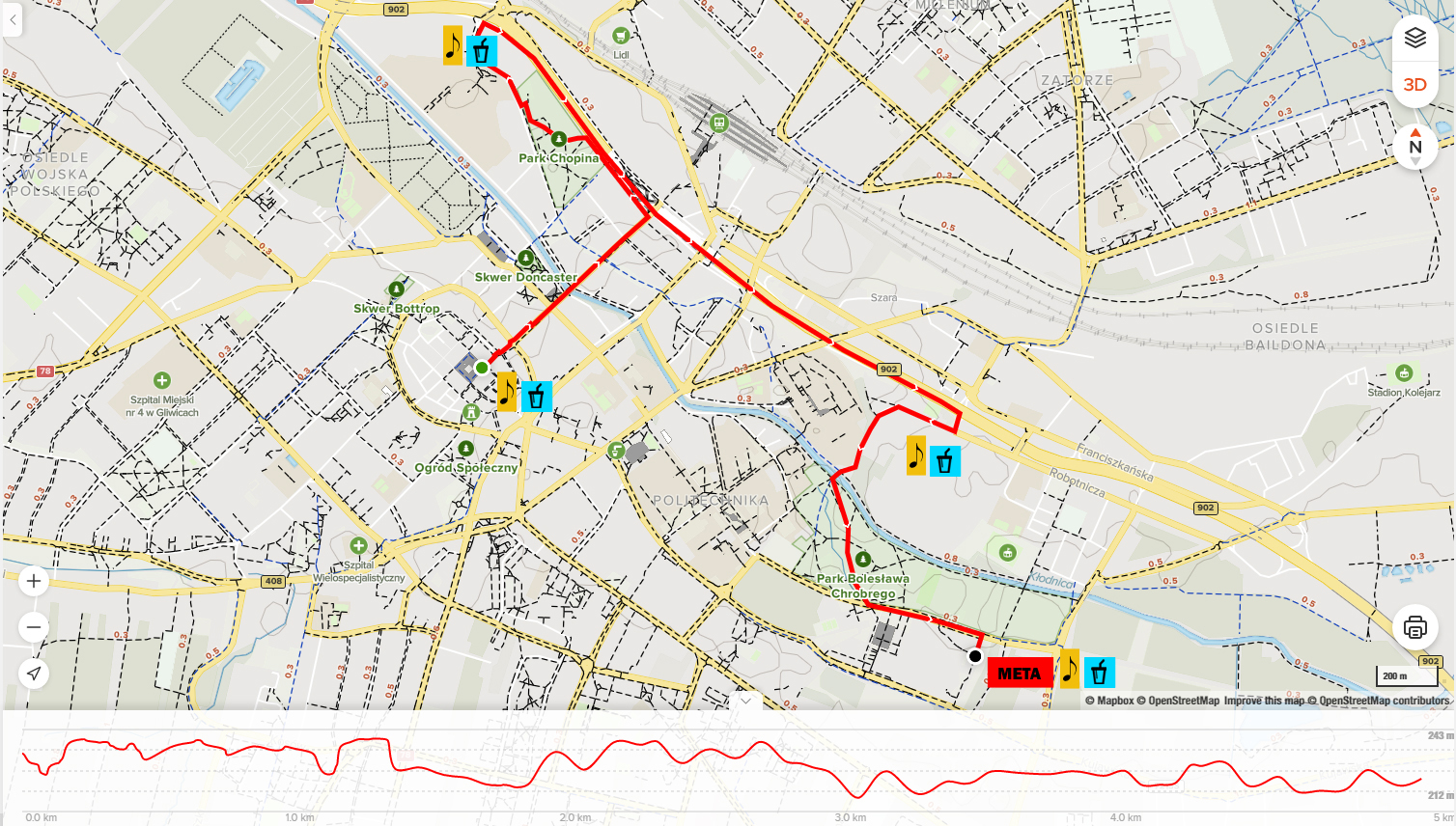 na zdjęciu mapa trasy półmaratonu