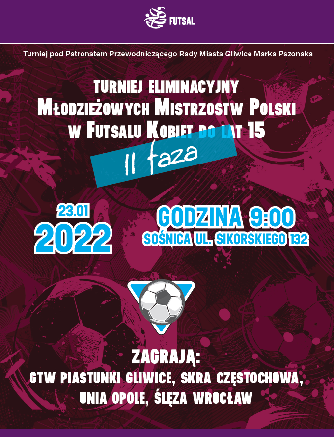 plakat II etpau II turnieju eliminacyjnego w Mistrzostw Polski Kobiet w U-15 w futsalu