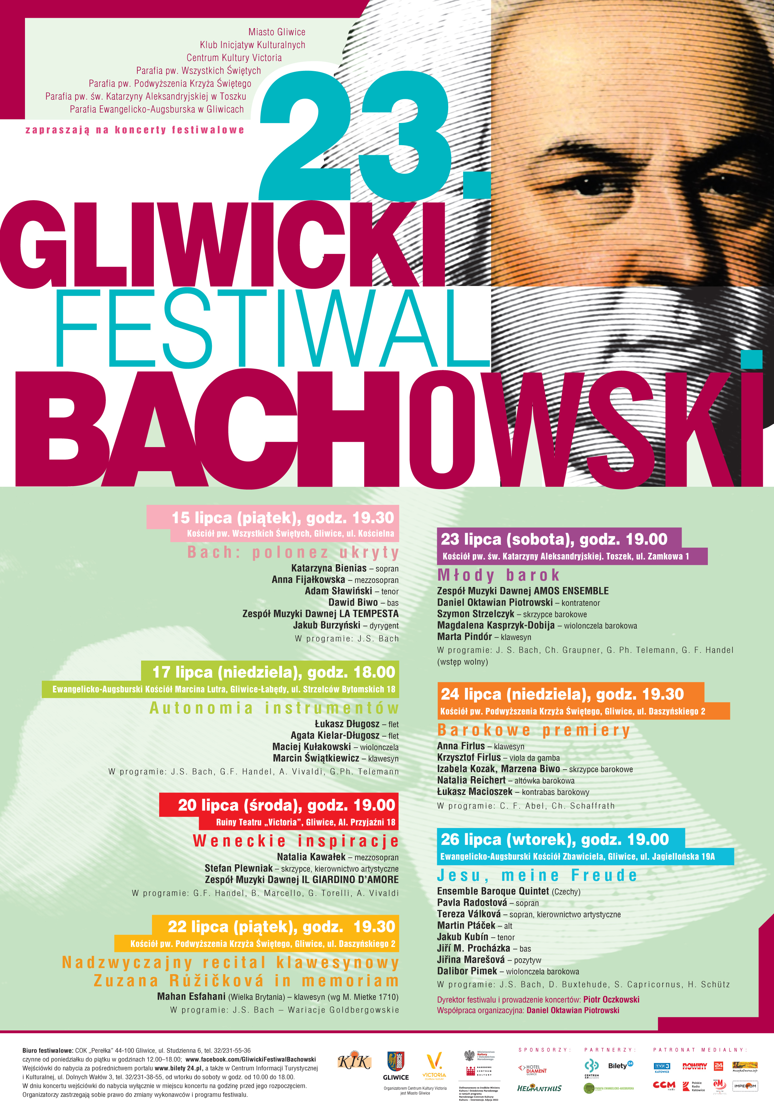 plakat przedstawiający pełny program Gliwickiego Festiwalu Bachowskiego