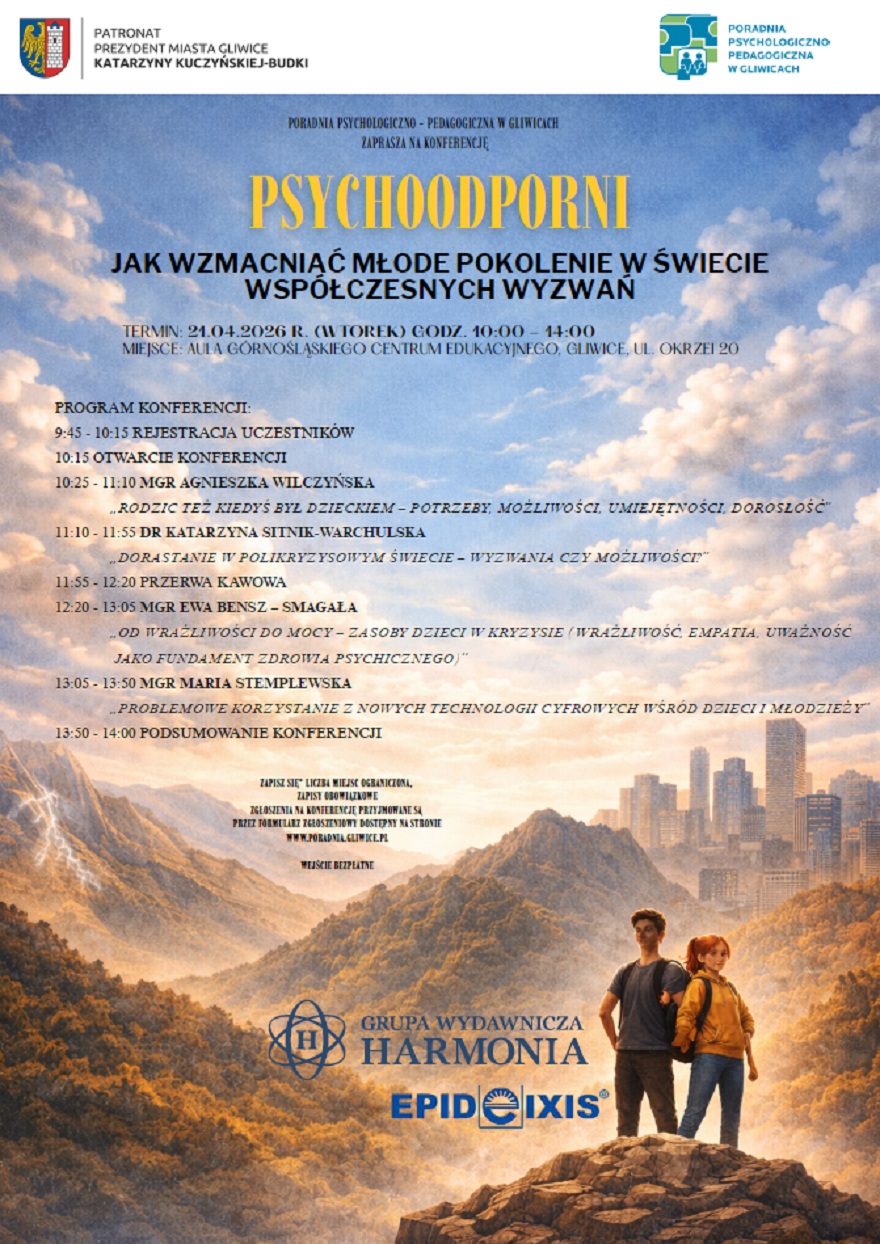 plakat konferencji „Psychoodporni – jak wzmacniać młode pokolenie w świecie współczesnych wyzwań”