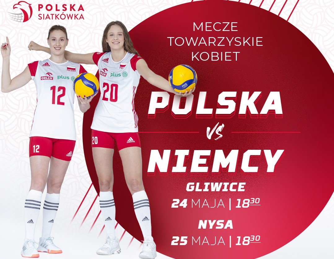 plakat zapowiadający mecz polskich siatkarek w Arenie Gliwice