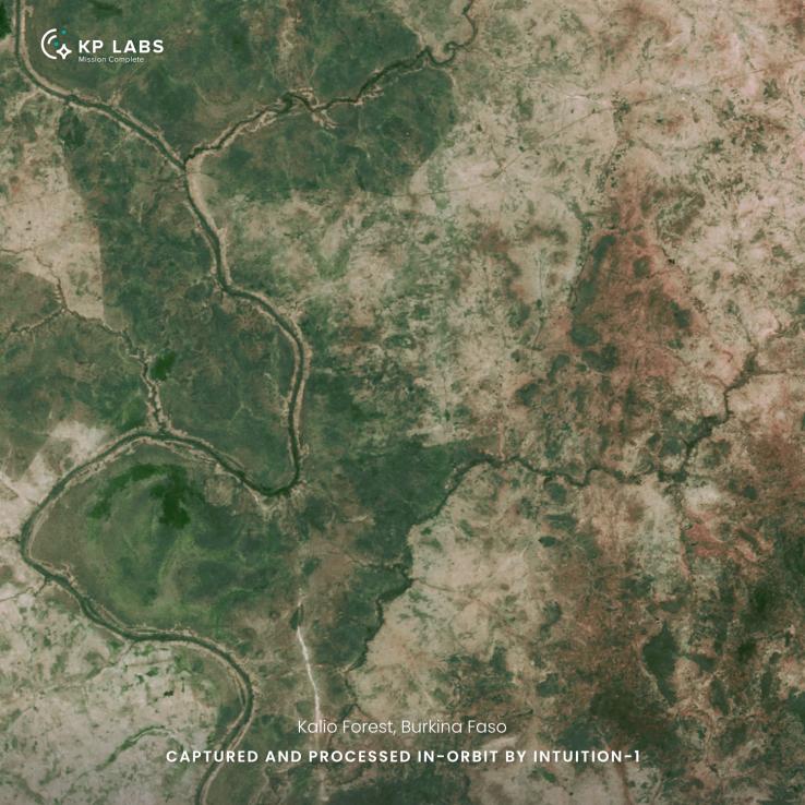 Obraz hiperspektralny terenów leśnych w Burkina Faso, zarejestrowanby i przetworzony na orbicie przez Intuition-1 